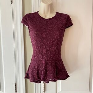 Moda International XS Wine Lace Peplum Blouse